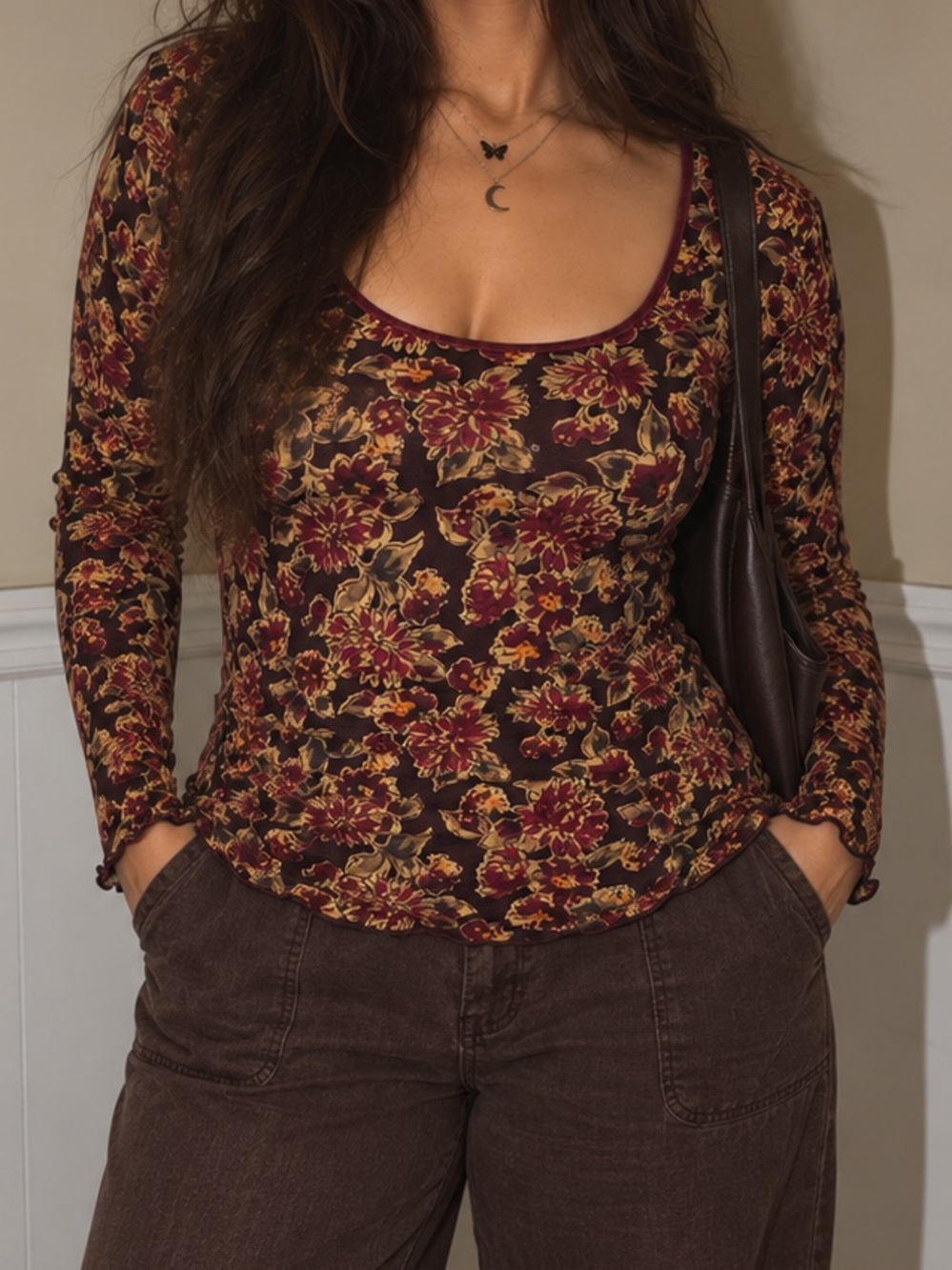 Vintage Whimsigoth Floral Paisley Long Sleeve Blouse Size Large